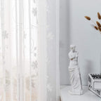 Floral Embroidery Sheer Curtains White 45 Inch Length, Rod Pocket Voile Drapes for Living room, Bedroom, Window Treatments Semi Crinkle Curtain Panels for Yard, Villa, Parlor, Set of 2, 52"x 45".