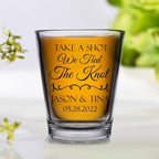 Personalized wedding shot glasses, take a shot we tied the knot, cute customizable wedding favors for guests, custom shot glasses, personalized wedding favors, wedding glasses