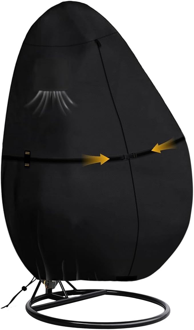 Outdoor Egg Chair Cover Waterproof with Zipper, UV Resistant & Windproof All-Weather Hanging Egg Chair Cover, Fade and Tear Resistant Hanging Chair Covers, 78" x 69", Black