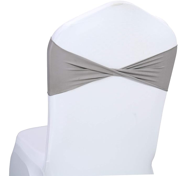 VDS Pack of 25 PCS | Silver Grey | Spandex Chair Sashes Bows Without Buckle | Stretch Elastic Banquet Universal Folding Chair Band Tie with for Wedding Party Conference Celebration Event Decoration