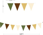 32Ft Woodland Party Decorations Olive Green Tan Brown Cream Neutral Triangle Flag Fabric Banner Pennant Bunting Garland Streamers for Birthday Wedding Baby Shower Jungle Safari Camping Party Decor