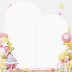 Metal Arch Backdrop Stand Set of 2 with Cover 6FT 7.2FT White Spandex Arch Backdrop Covers for Gold Wedding Arch Stand Arch Stand Covers for Birthday Party Baby Shower Birdal Shower Decorations