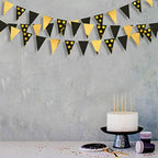 30Ft Black Gold Party Decorations Polka Dot Pennant Banner Paper Circle Dot Triangle Flags Bunting Garland for Wedding Bridal Shower Birthday Bachelorette Engagement Anniversary Holiday Party Supplies