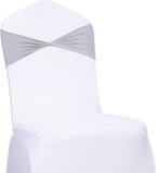 MDS Pack of 150 Spandex Chair Sashes Bows Elastic Stretch Dining Chair Bands Ties Without Slider Buckle Universal fits for Wedding Baby Shower Birthday Party Banquet Event Decoration - Light Silver