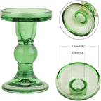 6-Piece Set of Green Glass Candlestick, Crystal Candlestick Holder Holder and Conical Candle, Christmas Candle Holder Decoration, Family Living Room Wedding Candle Holder (green2sets)
