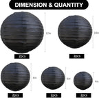 BEISHIDA Black Round Paper Lanterns Decorative Hanging Asia Chinese Japanese Paper Lanterns Lamp for Birthday Wedding Halloween Home Decor Party Decoration（10 Packs）