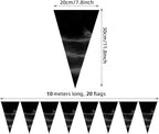 40M/130FT Black Triangle Pennant Banner Flag Metallic Fabric Bunting Garland for Christmas Graduation Birthday Wedding Engagement Bachelorette Holiday Halloween Celebration Hen Party Supplies