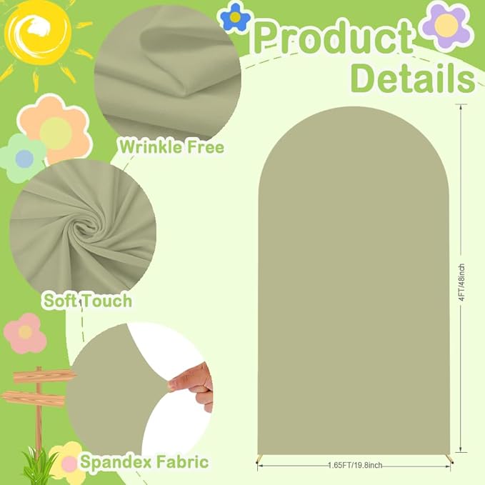 Sage Green Arch Cover Wedding Arch Stand Covers 4FT Arched Backdrop Cover Spandex Arch Covers Stretchy Backdrop for Arch Wall Panels Chiara Back Drop Cover Baby Shower Party Decorations