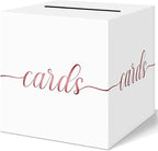 QIKSION White Wedding Card Box, Rose Gold Foil Gift Card Box for Party, Wedding Reception, Graduation, Birthday, Baby Shower, Raffle