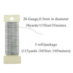 HAHIYO 26Gauge Silver 3 Rolls Total 115 Yards(345 Feet) Metal Floral Wire Flexible Paddle Wire for Crafts Christmas Wreaths Tree Flower Arrangement Bouquet Wrapping Wedding DIY