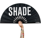 UV Glow Rave Fan, Bamboo Folding Clack Hand Fans Foldable for Men Women, Boots on the Ground Poping Fan for EDM Festival Line Dance Decoration, (Shade Pattern, Large 13")