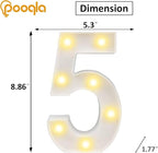 Pooqla LED Light Up Numbers, Warm White and Cool White Decorative Lighted Marquee Numbers, Light Up Numbers for Boys Girls Party, Wedding, Bar, Night Light, Room Decor, Birthday Decoration, Number 5