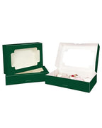 qiqee Auto-pop up Deep Green Cookie Box with Window 12x8x2.5 inch 32 Packs Two Uses One Second Folding Pastry Biscuit Bakery Box for Packaging