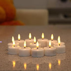 Rechargeable LED Tea Lights, Flickering Flameless Candles with Remote Timer, 12 PCS Electric Battery Operated Candles with Charging Base for Christmas Weddings Decorative (Black Wick)