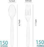 300 Count Plastic Silverware, Heavy Weight Plastic Forks Spoons Disposable Utensils Cutlery Set for Wedding Party Supplies Everyday Use