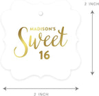 Andaz Press Personalized Fancy Frame Square Birthday Gift Tags, Metallic Gold Ink, Sweet 16 Birthday, 24-Pack, Custom Made Name, Gold Party Decor