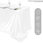 TURSTIN 4 Packs Satin Tablecloth 102 x 58 Inch Overlay Satin Table Cover Rectangle Bright Silk Tablecloth Smooth Fabric Table Decoration for Wedding Banquet Party Events, White