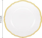 Hioasis 60pcs Clear Plastic Plates - Clear and Gold Disposable Dinnerware with Gold Rim, Heavy-duty, 7.5 inch, Dessert Plates for Party & Wedding