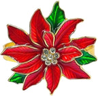 Poinsettia Napkin Rings Set of 6, Xmas Party Red Flower Napkin Holder Buckles, Thanksgiving Christmas Napkin Rings (Dark Red, One Size)