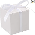 COTOPHER 60pcs Wedding Favor Boxes, Paper Gift Boxes 3x3x3 Inches Small Gift Boxes with Ribbons Small Boxes for Gifts, Crafting, Cupcake, Candy, Bridesmaid Proposal Boxes，Easy Assemble Boxes (White)
