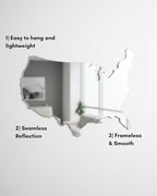 4th of July Patriotic USA Map Mirror – 27.5"x18.7" Frameless Asymmetrical Decorative Acrylic Mirror – Modern Patriotic Decor for Bedroom, Office, Entryway