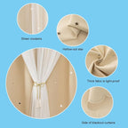 FANLI 2 Panels Star Blackout Curtains for Kid Girls Bedroom Living Room Darking Stripe Double Layer Star Cut Out Wall Home Decor Gradient Grommet Window Curtains (Beige 72L)