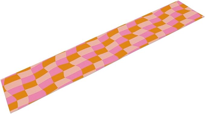 Checkered Table Runner Orange Retro 60s70s Boho Style Kitchen Restaurant Decoration Suitable for Indoor and Outdoor Festival Home Wedding Party Table Runner 13x108 Inch