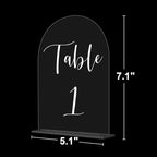 JOYIT Arch Wedding Table Numbers 1-50 with Stands – 5" X 7" Acrylic Table Signs with Clear Background White Text, Perfect Acrylic Numbers for Wedding Receptions, Parties, Anniversaries and Events