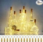 20 LED Wine Bottle Lights with Cork, 15 Pack Battery Operated Cork Shape Fairy Light Waterproof Mini Copper Silver Wire String Lights for Party, Wedding, Christmas, Bedroom Decor (Warm White)