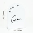 JINMURY White Arch Wedding Table Numbers 1-15 with Stands, 5x7 Inch Acrylic Arch Sign with Black Lettering, White Acrylic Table Numbers for Wedding Reception