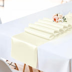 SHEJIZE 10 Pack White Satin Table Runner 12x108 Inches Long, Bright Silky Smooth Satin Table Runner Table Decor for Wedding Banquet Christmas Prom Event Birthday Party
