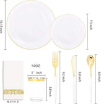 Supernal 350pcs Gold Plastic Dinnerware Set for 50 Guests,Fancy Disposable Plates for Party,Gold Plastic Silverware with White Handle,Disposable White Plates Wedding,Birthday