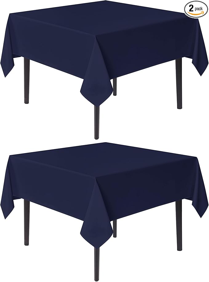sancua Square Tablecloths 85x85 Inch, 2 Pack - Navy Blue Fabric Table Cloth for Square or Round Tables, Washable Polyester Table Cover for Outdoor Party, Birthday, Buffet, Resturant
