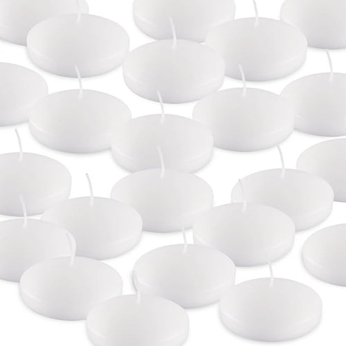 10 Hour Floating Candles, 3'' White Unscented Dripless Wax Discs, for Cylinder Vases, Centerpieces at Wedding, Party, Pool, Holiday (24 Set)