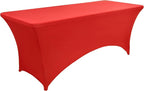 2-Pack 4ft Red Spandex Table Covers for Rectangular Folding Tables - Wrinkle Resistant Stretch Tight Table Cloths - Ultimate Fitted Table Protector for Parties, Banquet, and Wedding
