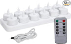 Rechargeable LED Tea Lights, Flickering Flameless Candles with Remote Timer, 12 PCS Electric Battery Operated Candles with Charging Base for Christmas Halloween Weddings Decorative