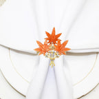 Maple Leaves Napkin Rings Set of 6, Fall Party Napkin Holder Buckles, Thanksgiving Christmas Napkin Rings (Orange, One Size)