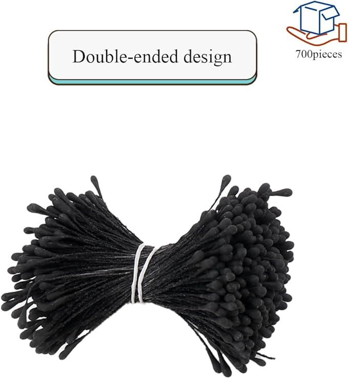 HAHIYO 700Pcs 2mm Fully Black Matte Double Head Flower Stamen Pistil for Flower Making Scrapbook Decoration - Handmade Artificial Flowers Pistil Matt-Like Floral Stamens Flowers Pollen Stamen