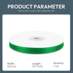 KMER LIFE 3/8" Wide x 50 Yards Green Single Faced Polyester Satin Ribbon - Perfect for Wedding Decor, Wreath, Crafts, Gift Wrapping & Other Projects