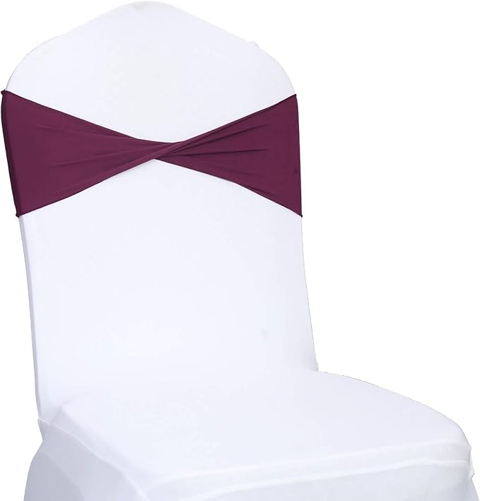 VDS Pack of 50 PCS | Eggplant | Spandex Chair Sashes Bows Without Buckle | Stretch Elastic Banquet Universal Folding Chair Band Tie with for Wedding Party Conference Celebration Event Decoration