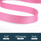 5/8" X 100 Yards Pink Grosgrain Ribbon, Premium Grosgrain Ribbon for Sewing, Gift Wrapping, Bow Making, Wedding Decor, Wrapping and More (Pink)