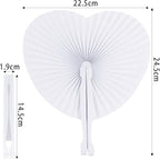 ZWIN 48 Pcs Heart Shaped Paper Fans for Wedding Pocket Folding Paper Fans with Plastic Handle White Blank Fans for Guest Celebration Party Decoration