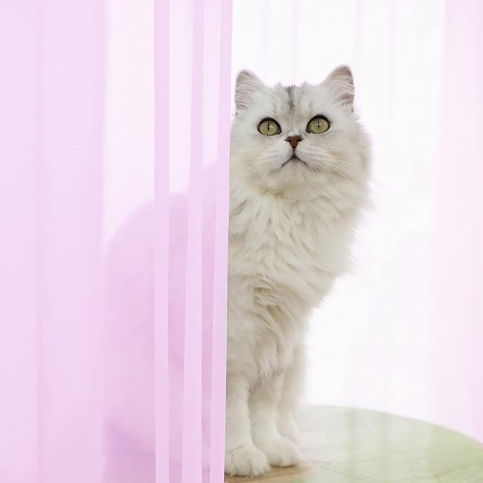 Window Pink Sheer Curtains 48 Inches Width 45 Inches Long 2 Panels Sheer Curtain Clear Curtains Basic Rod Pocket Panel for Home Living Room Bedroom Kids Room Yard Patio Parlor Sliding