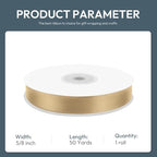 5/8" Wide x 50 Yards Polyester Satin Ribbon - Single Faced Champagne Gold, Perfect for Wedding Decor, Wreath, Crafts & Gift Wrapping