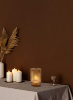 Serene Spaces Living Amber Ribbed Glass Votive Holder, Decorative Centerpiece for Wedding, Christmas, Thanksgiving, Party, Dining Table, Living Room, Home Décor, Measures 3.25" Diameter and 5" Tall