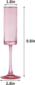6 Pieces Pink Champagne Flutes 6 OZ Straight Sided Wine Glasses Champagne Long Stem Drinking Colored Glasses,Set of 6 Hand Blown Champagne Flutes Goblets for Wedding Cocktail Cups,Cava, Prosecco