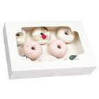 qiqee Auto-pop up White Cookie Box with Window 12x8x2.5 inch 32 Packs Two Uses One Second Folding Pastry Biscuit Bakery Box for Packaging