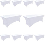 10-Pack 8ft White Spandex Table Covers for Rectangle Folding Tables - Washable Elastic Tablecloth - Ultimate Fitted Table Protector for Parties, Trade Shows, Banquet, and Wedding