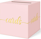 QIKSION Pink Wedding Card Box, Gold Foil Gift Card Box for Party, Wedding Reception, Graduation, Birthday, Baby Shower, Raffle