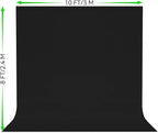 8X10 FT Black Backdrop, 100% Polyester Photography Background Curtain Screen, Foldable Black Screen Washable for Professional Photoshoot Portraits Party Video Studio